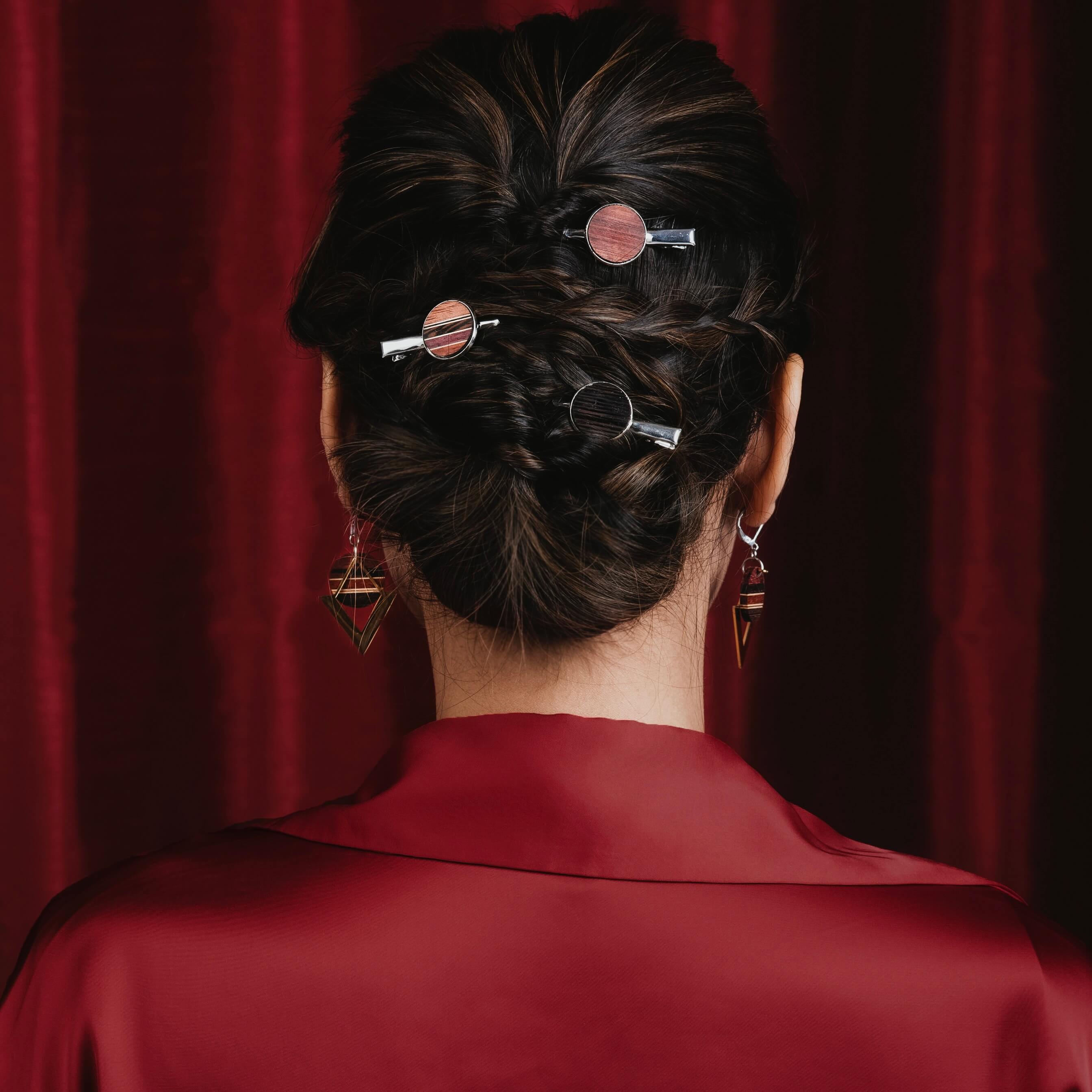 Pince Alligator argent pour Cheveux | Mosaïque de Bois Fait main Québec