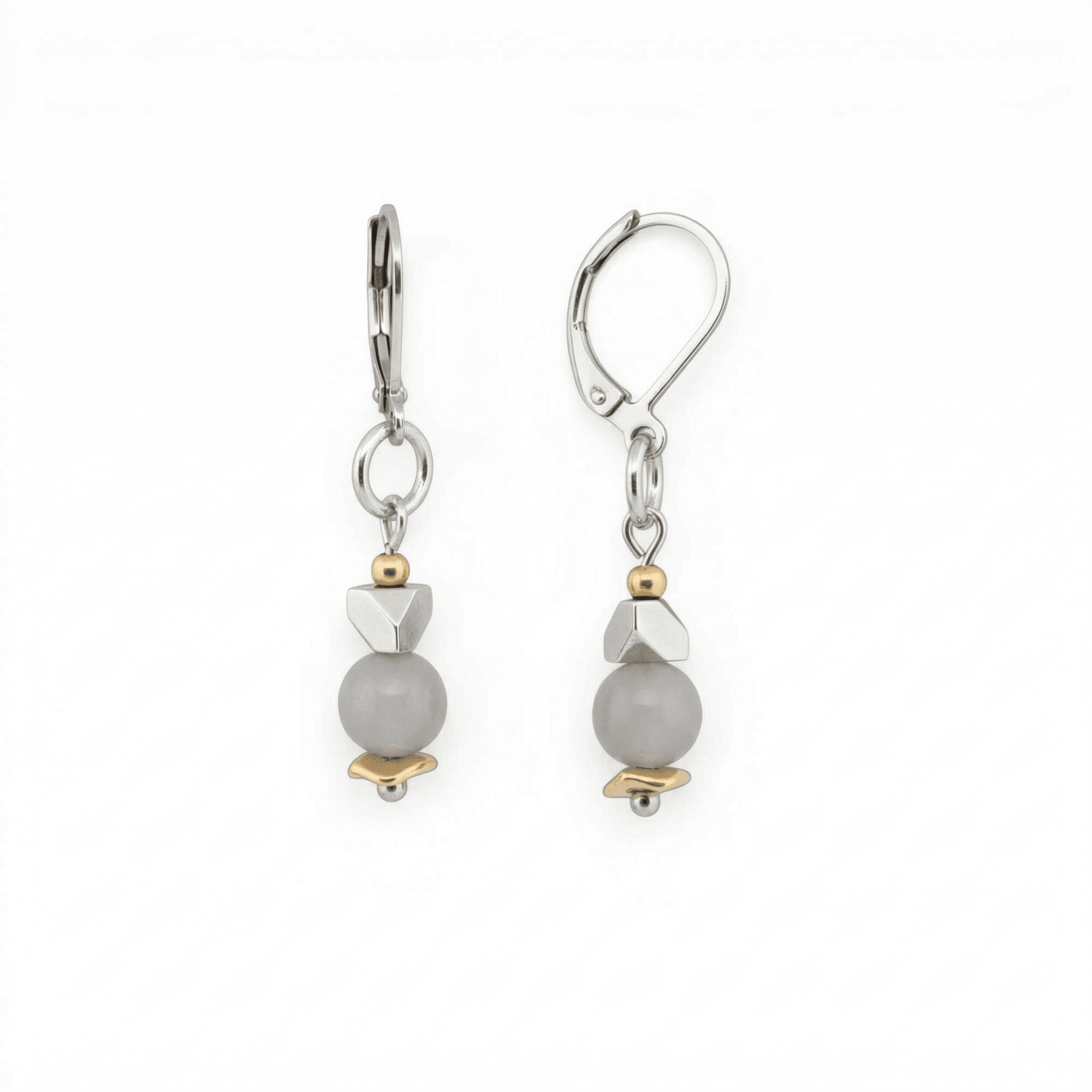 boucles d’oreilles agate gris acier inoxydable fait main Québec