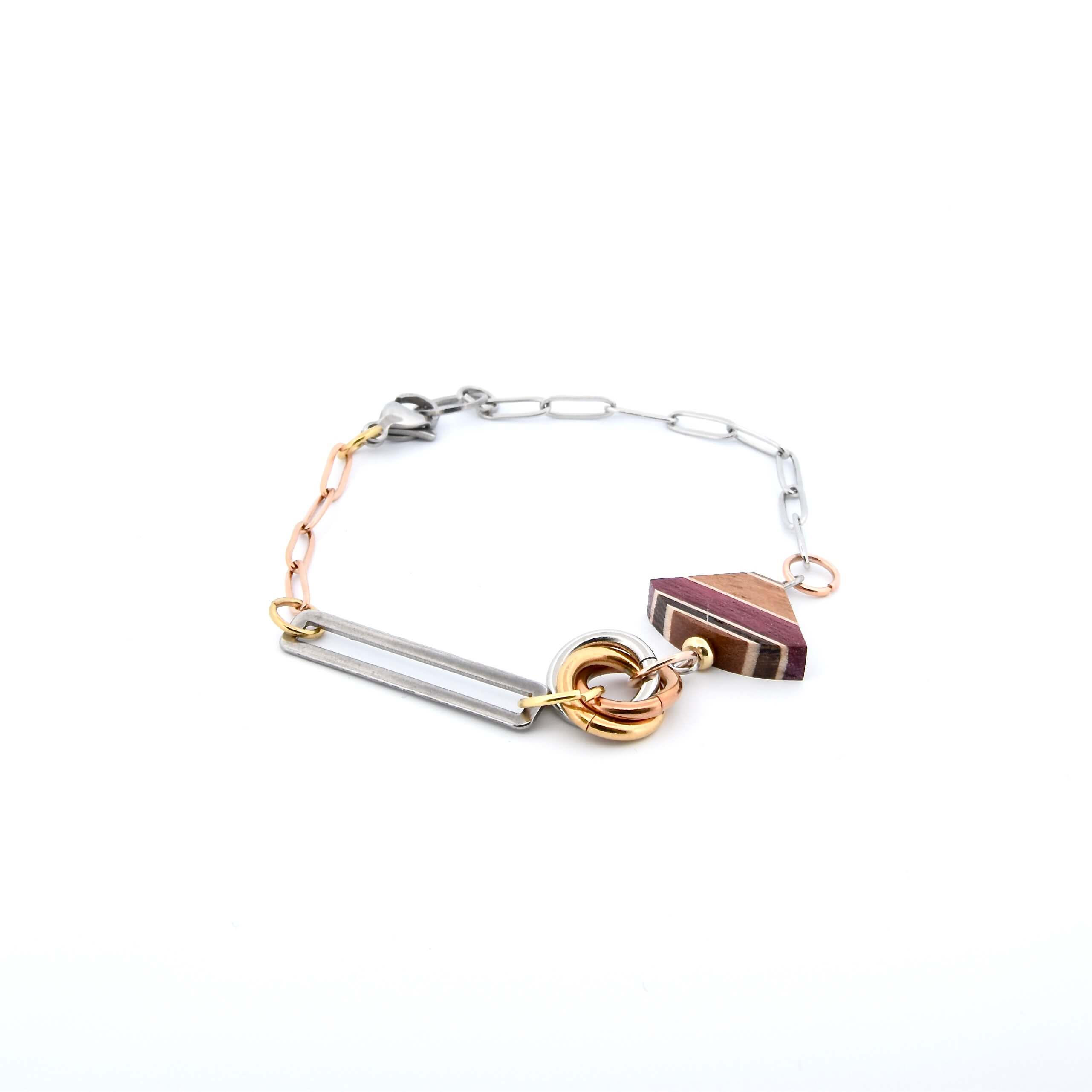 Bracelet Mosaïque de Bois et Acier Inoxydable – Création Artisanale