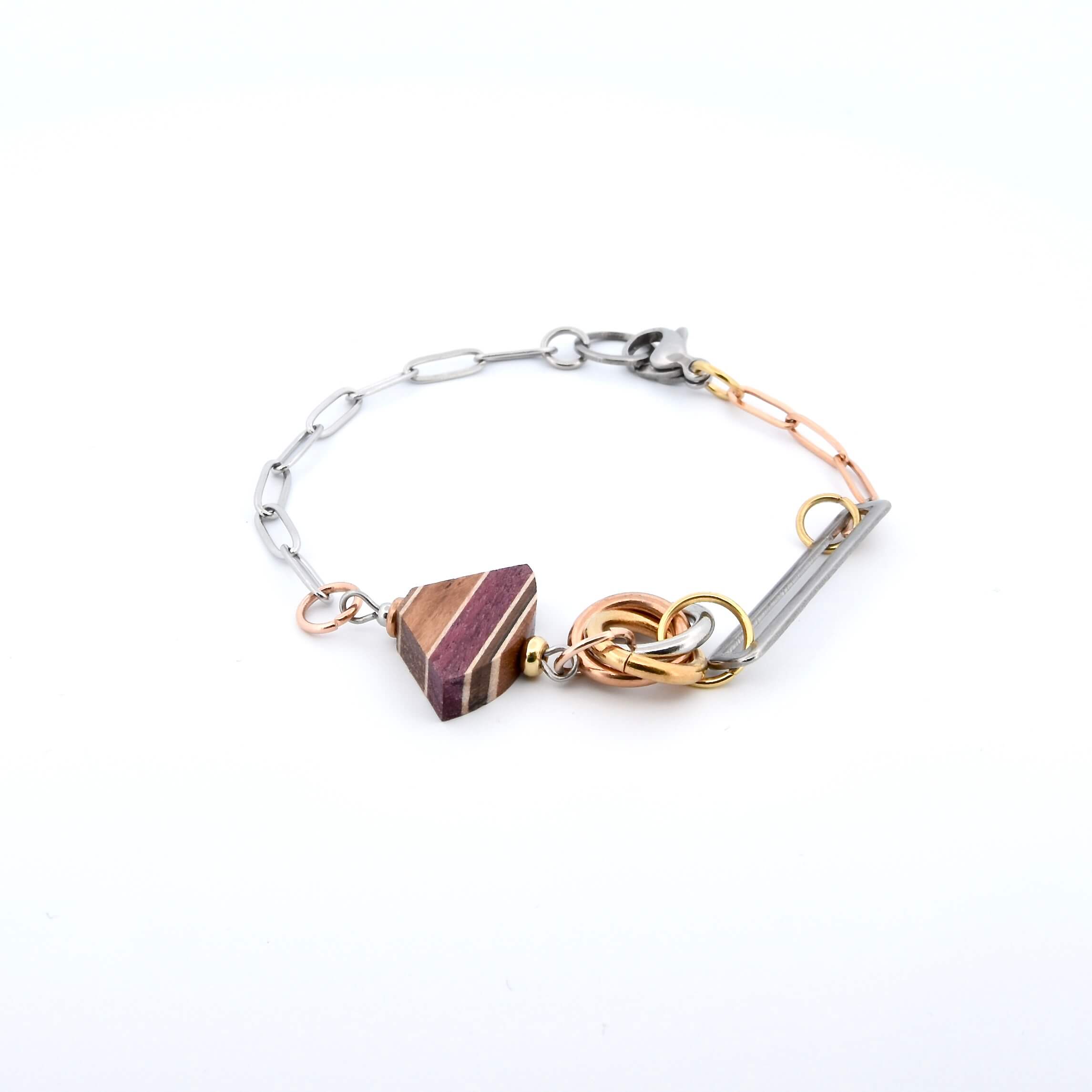 Bracelet Mosaïque de Bois et Acier Inoxydable – Création Artisanale