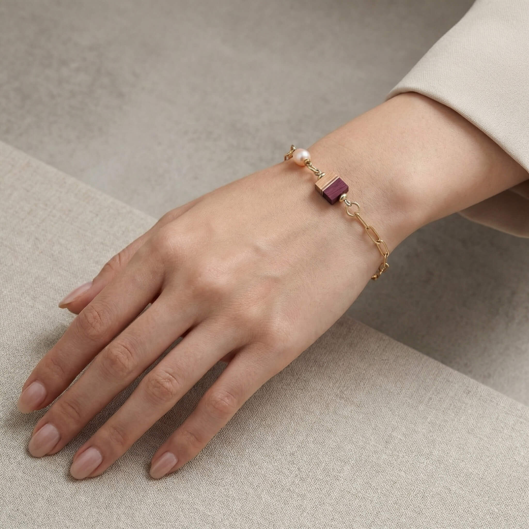 Bracelet Mosaïque de Bois et Perle d'Eau Douce – création Artisanale