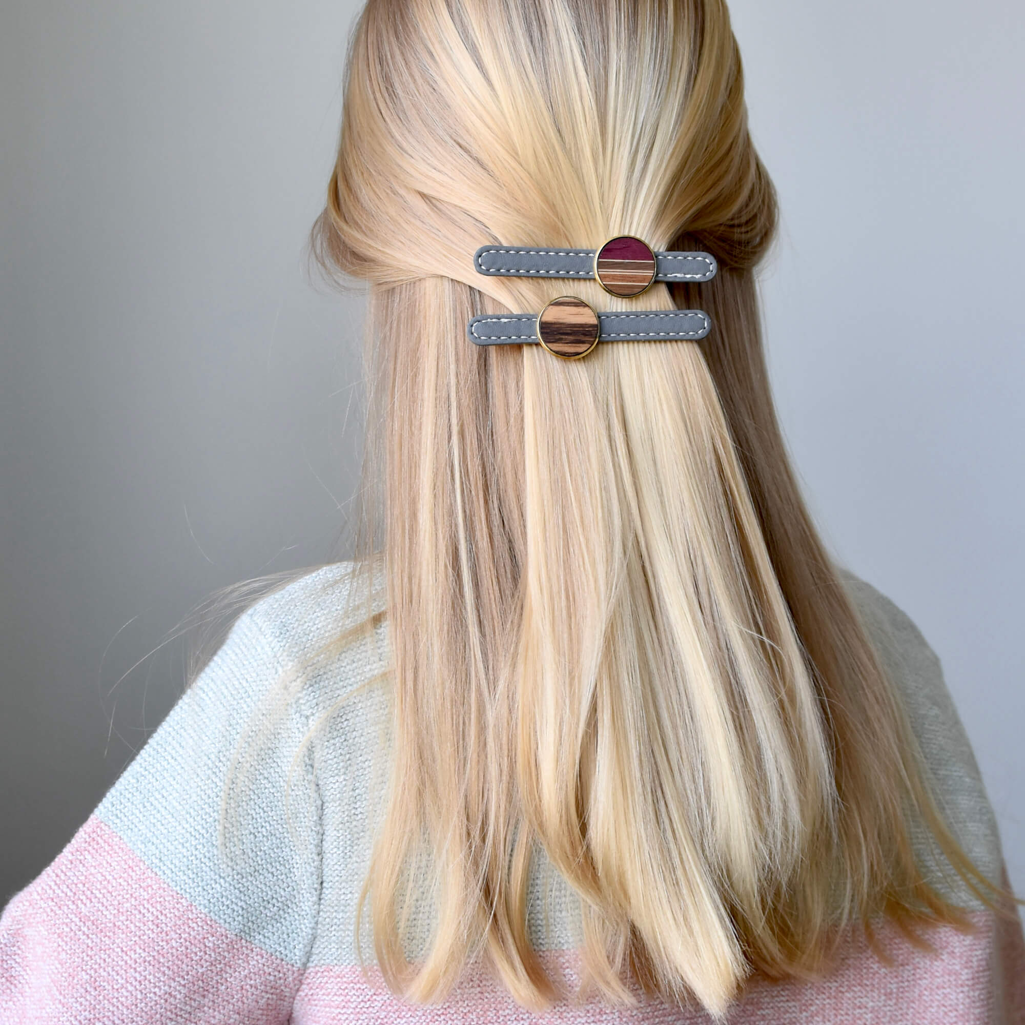 barrette à cheveux en similicuir et bois fabriqué au Québec