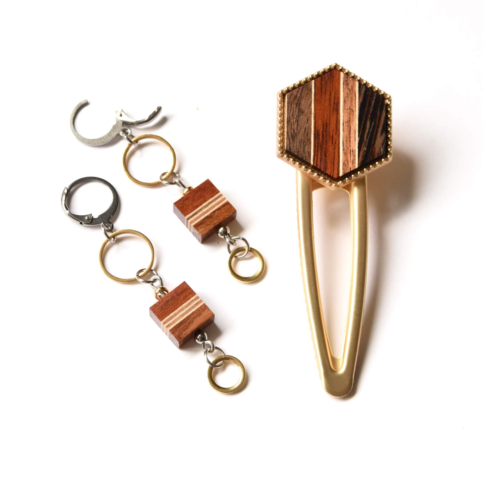 Boucles d"oreilles en bois de la collection Solstice