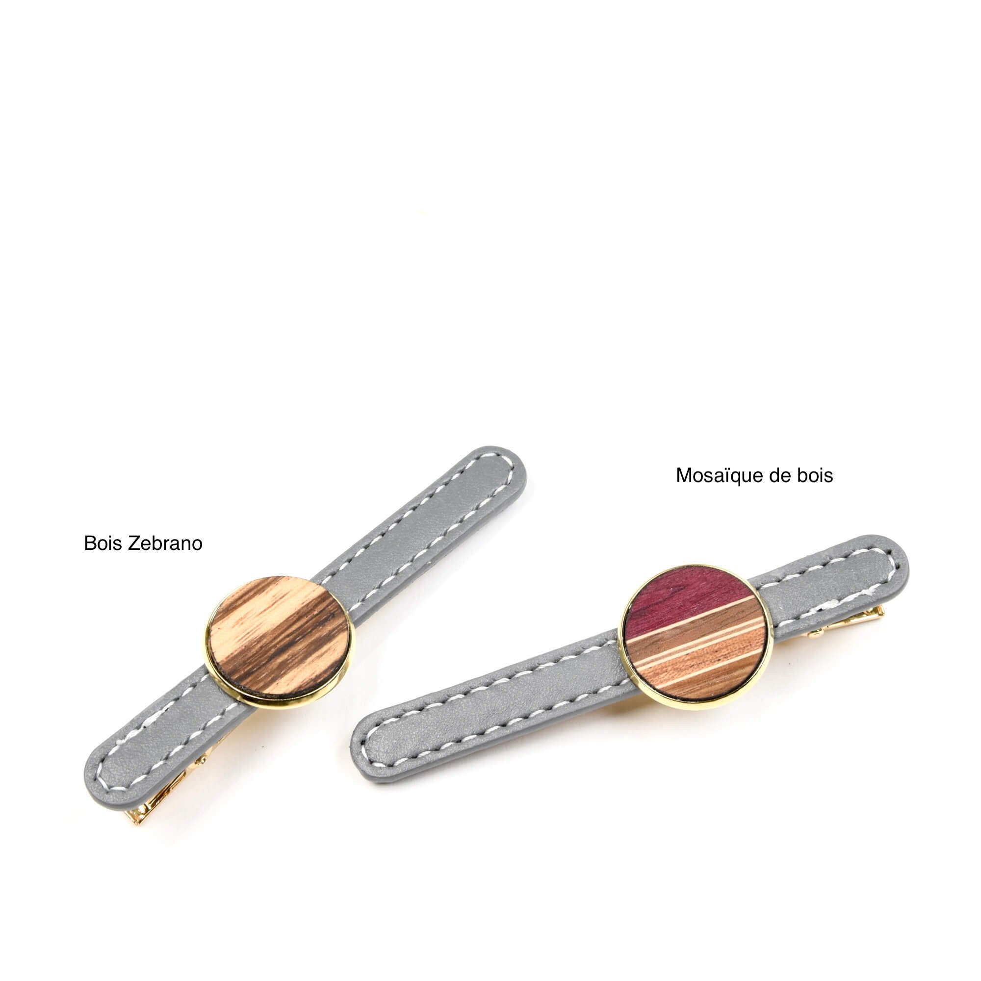 barrette à cheveux en similicuir et bois fabriqué au Québec