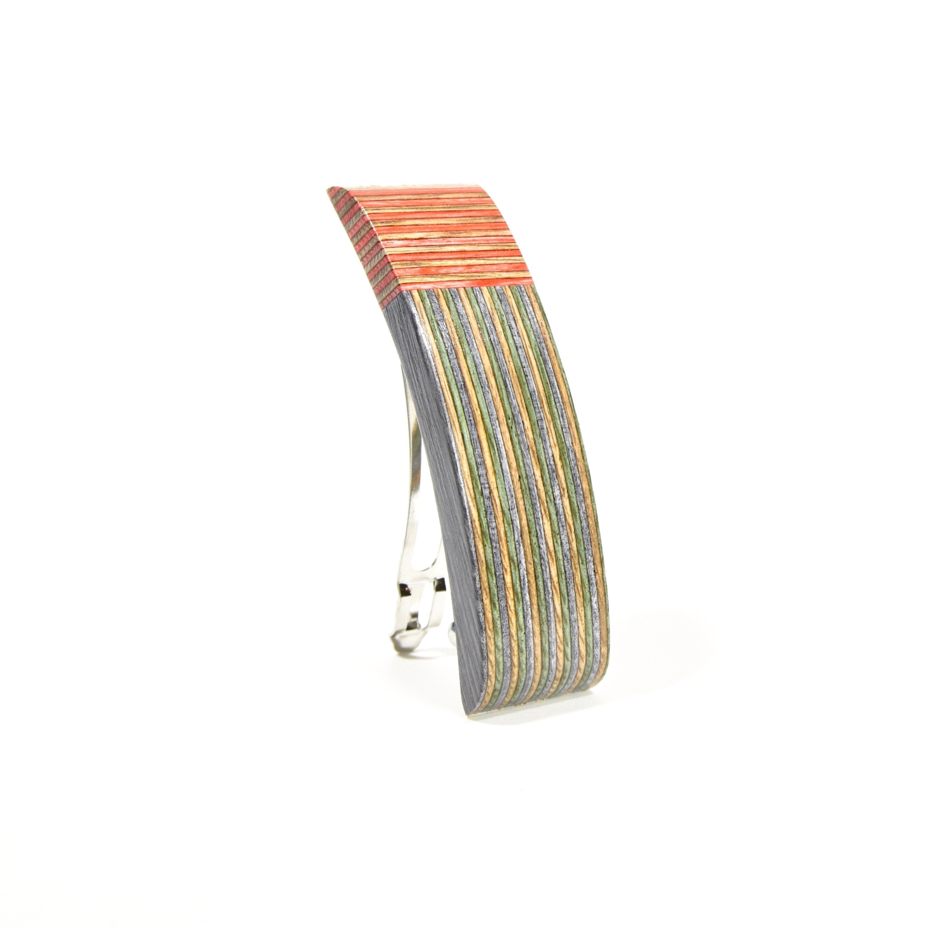 Barrette en bois verte et rouge | Isabelle_Ferland_bijoux