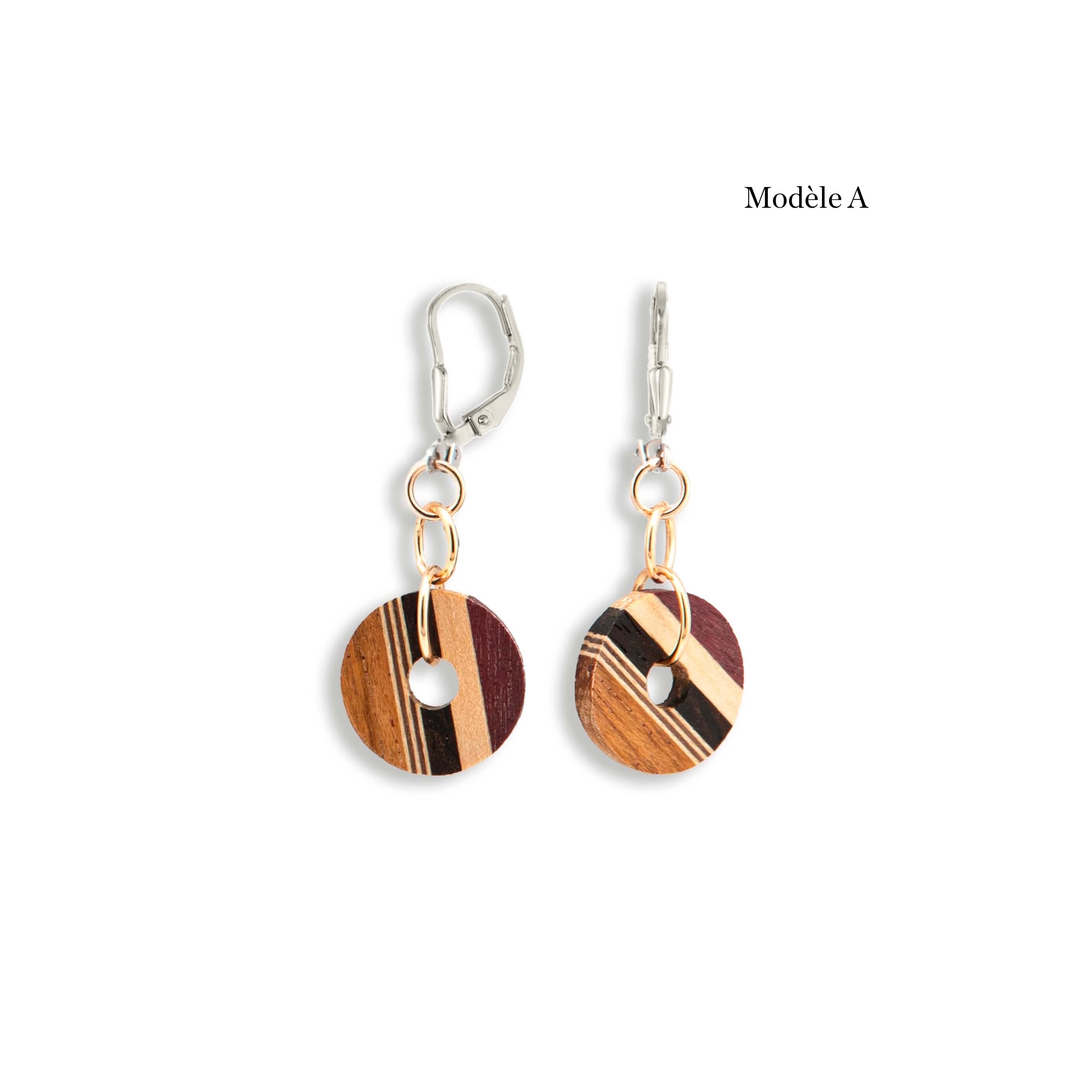 Boucles d'oreilles en bois mosaïque – Bijoux artisanaux faits main au Québec | Emprise