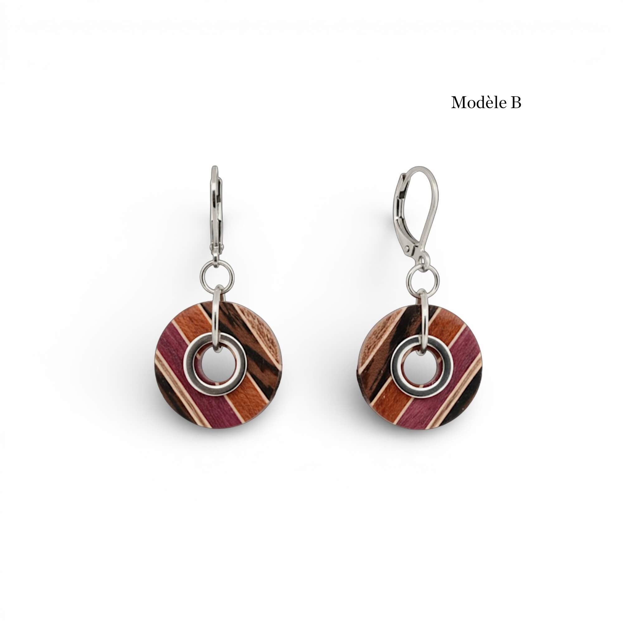 Boucles d'oreilles en bois mosaïque – Bijoux artisanaux faits main au Québec | Emprise