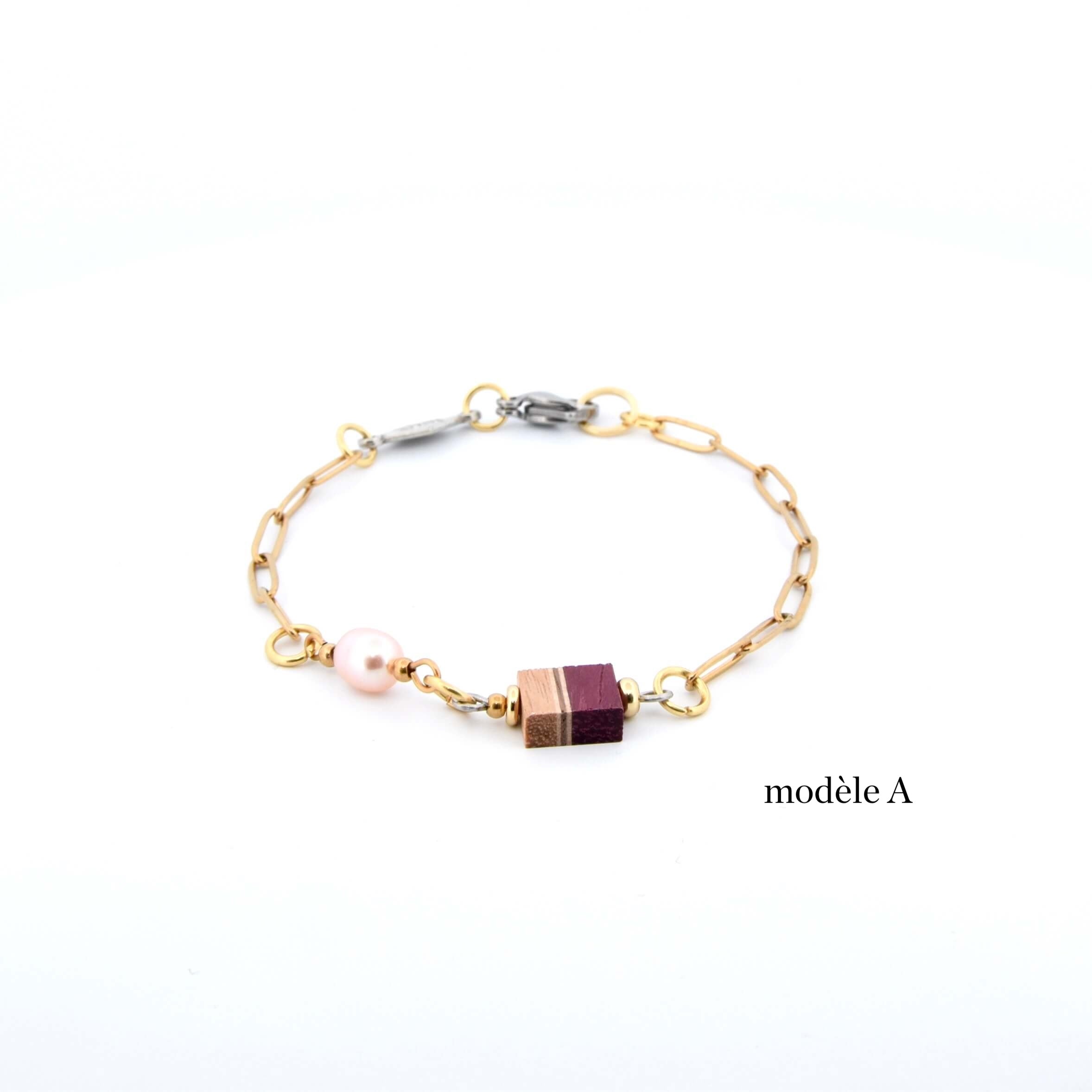 Bracelet Mosaïque de Bois et Perle d'Eau Douce – création Artisanale