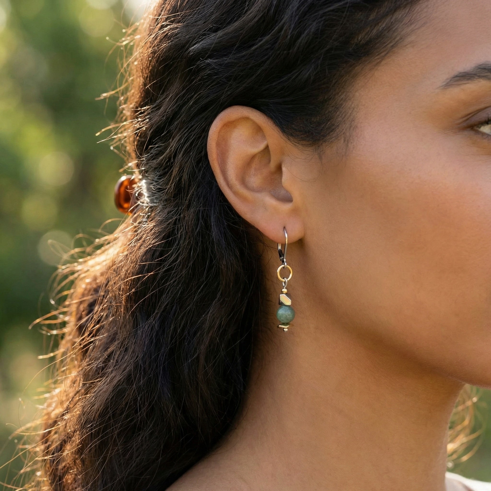 boucles d’oreilles agate verte acier inoxydable fait main Québec