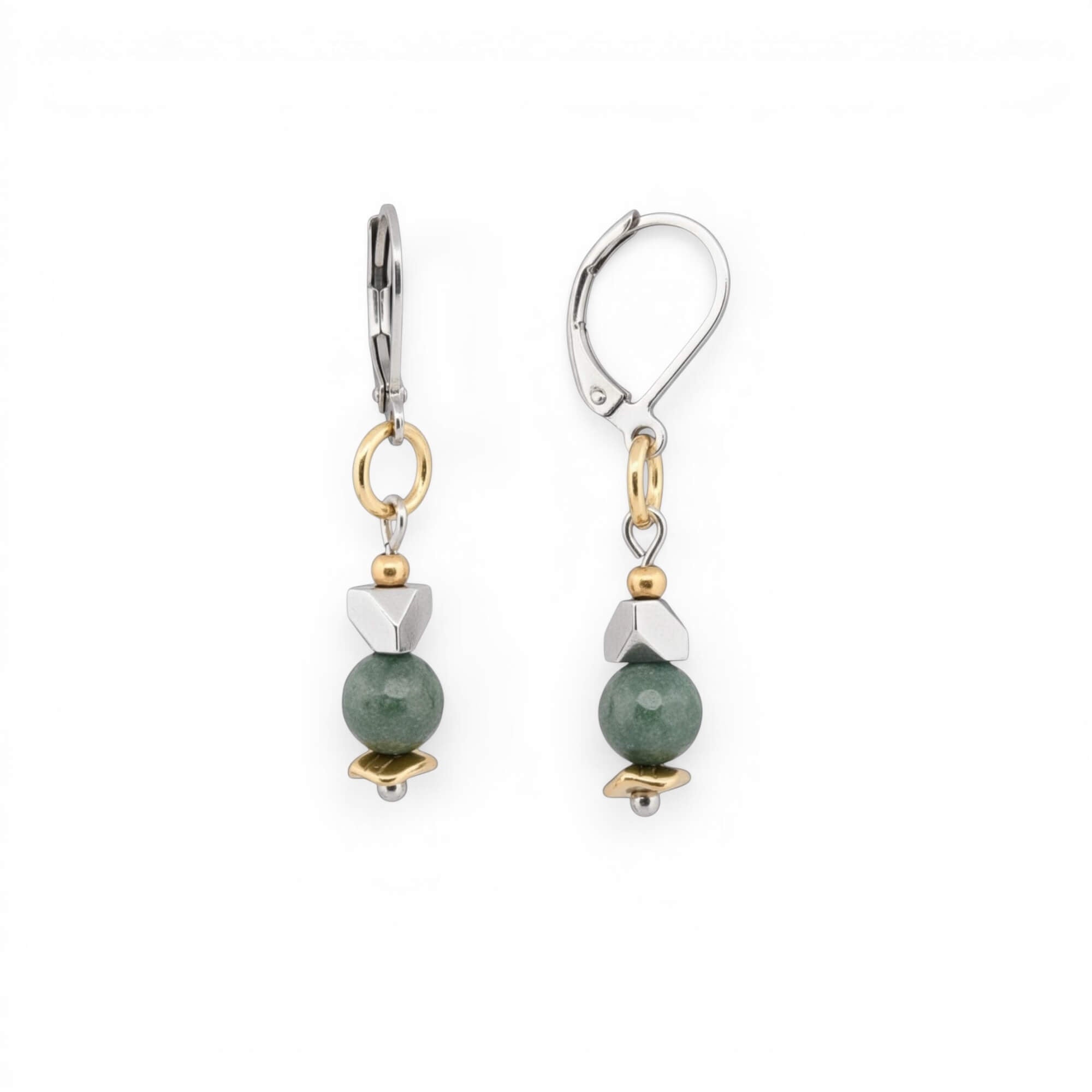 boucles d’oreilles agate verte acier inoxydable fait main Québec
