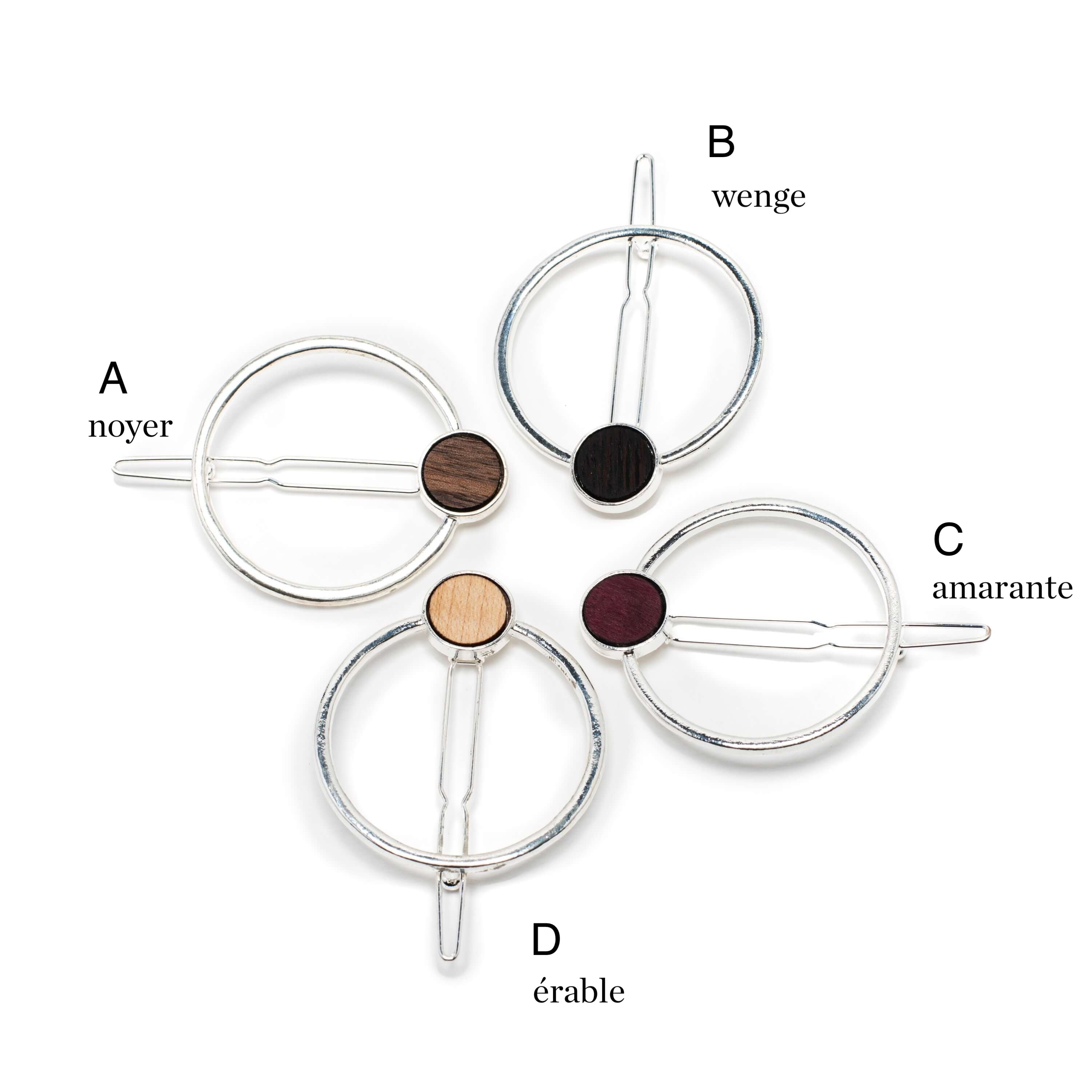 barrette à cheveux ronde couleur argent artisanale québécois