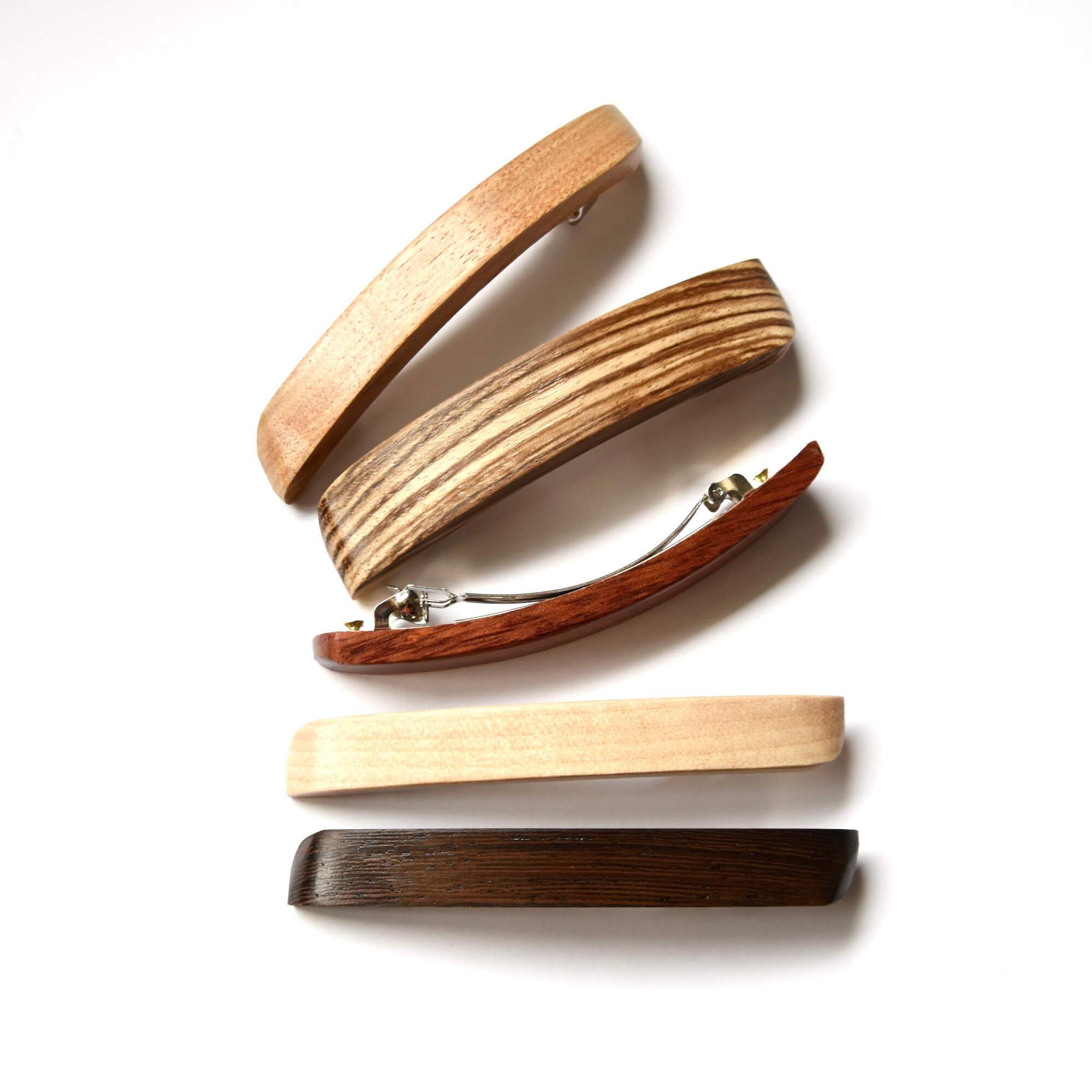 barrette en bois artisanal fabriqué au Québec par Isabelle Ferland bijoux