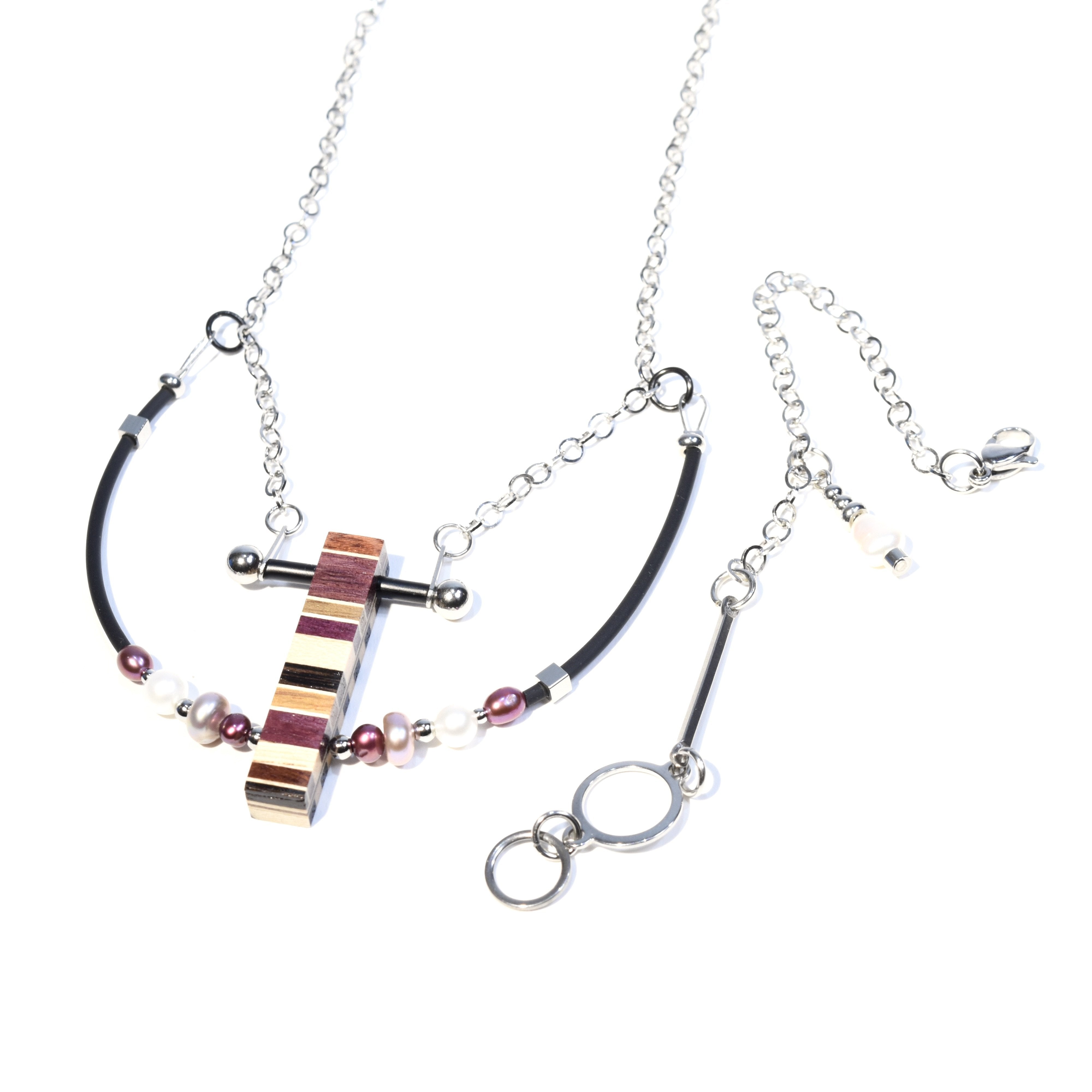 Collier Diapason perles et bois - Crépuscule réversible - #Isabelle_Ferland_bijoux#