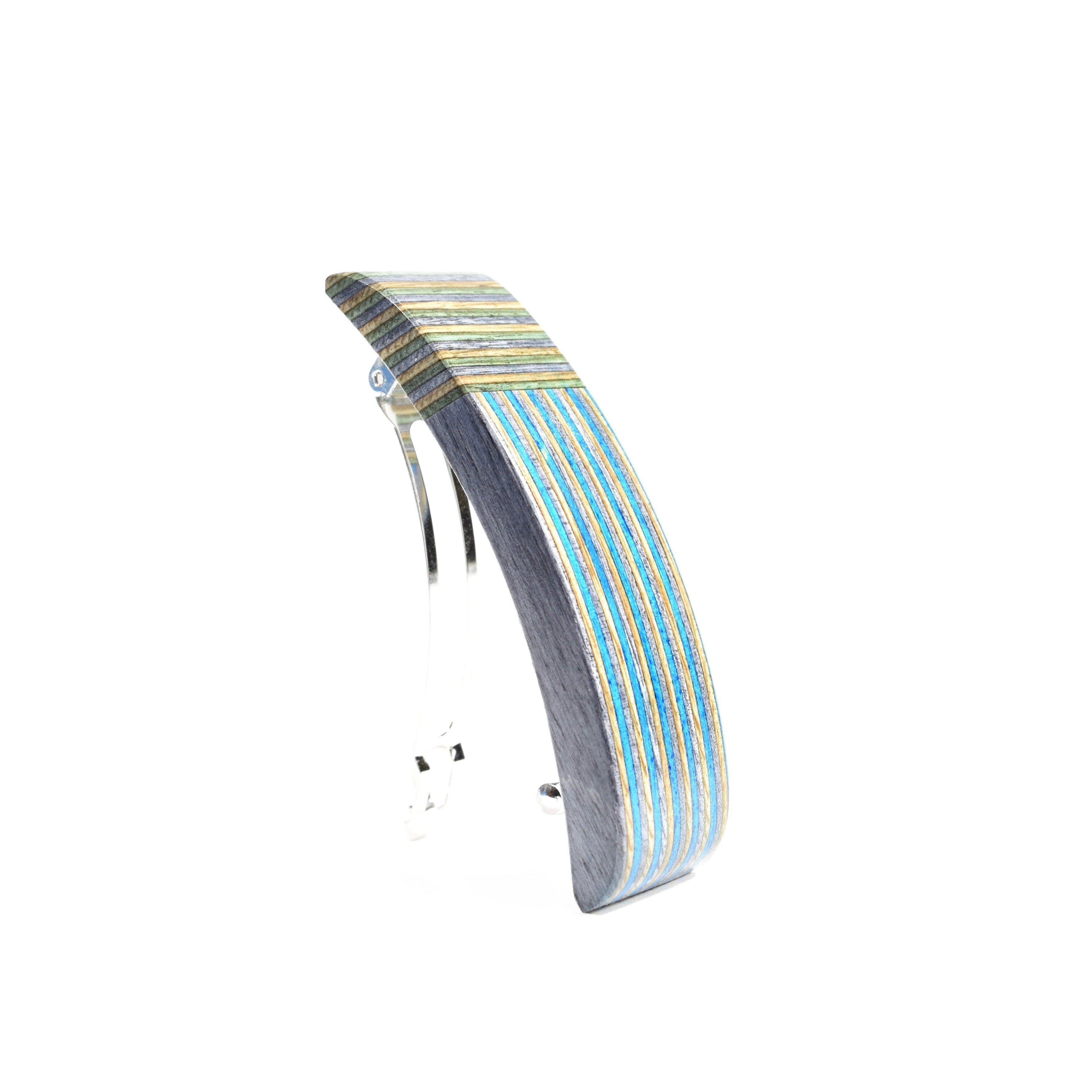 Barrette en bois couleur bleu / vert - #Isabelle_Ferland_bijoux#